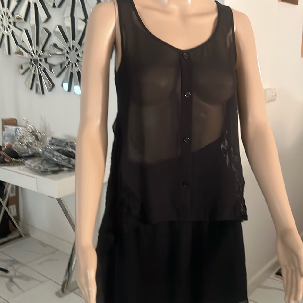 (Soprano) Black Sheer Chemise see-through tops, New fashion size XS